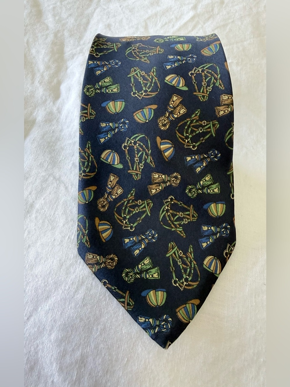 FENDI | Vintage Blue Black Necktie Hand Made 100% Silk Equestrian | Preppy